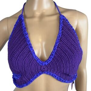 Forte Forte Women's Purple Crochet Knit Self Tie Top Size II (US 6 or M) NWT